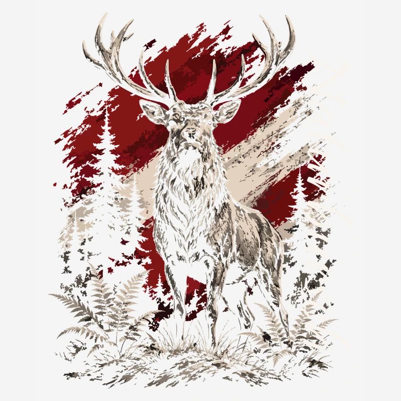 Deer in the Forest – Rustic Illustration