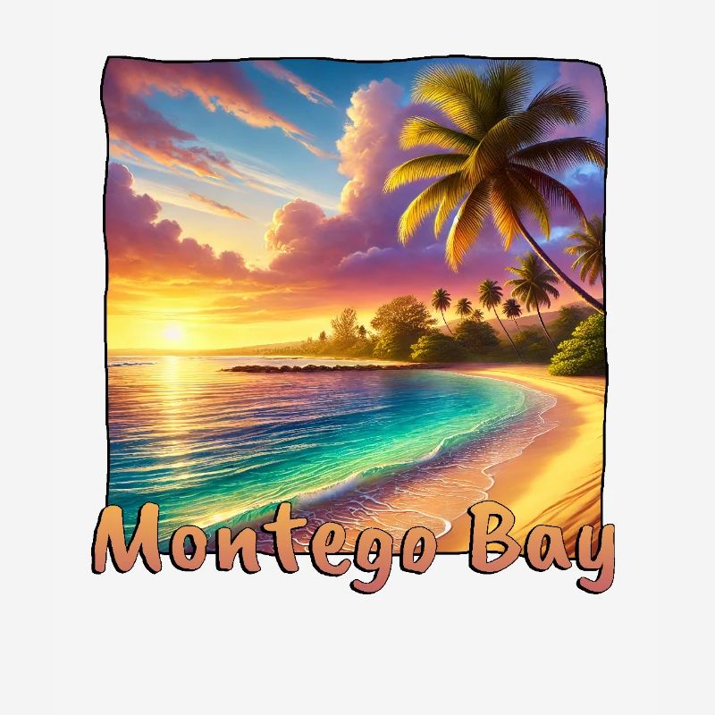 Sunset Montego Bay Palm Trees Beach