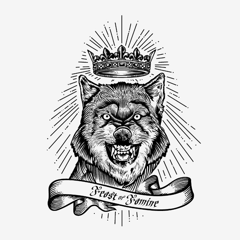 "Fest oder Hunger" gekrönter Wolf