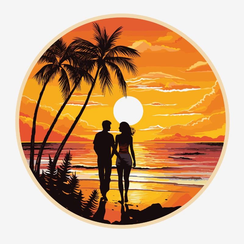 Coucher de soleil Couple Plage