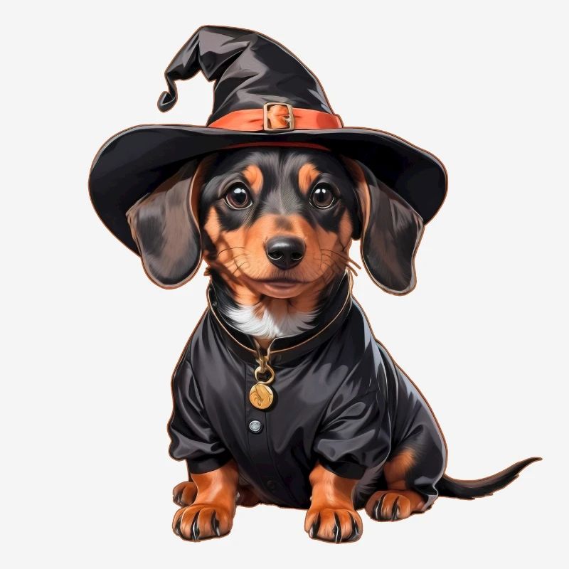 Dachshund Witch with Witch Hat Halloween Dachshund
