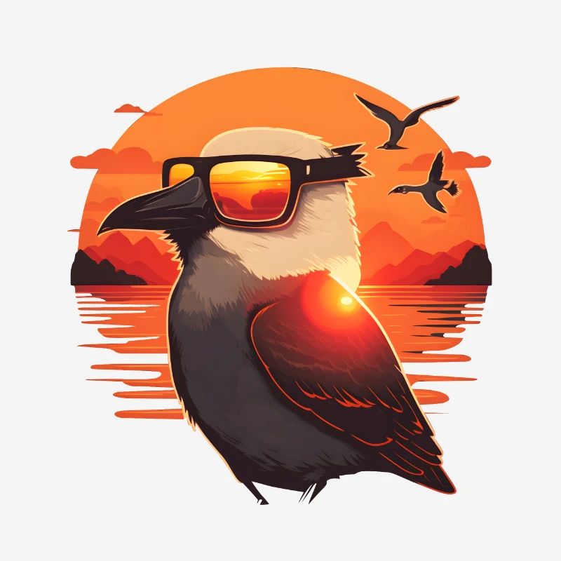 Synthwave Coucher de soleil sur le goéland