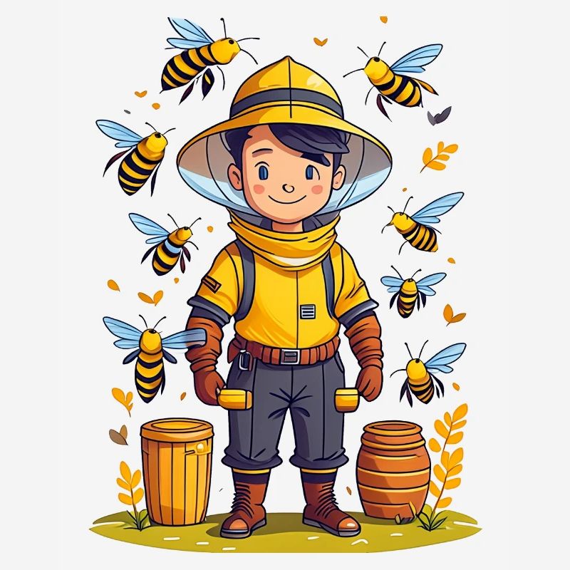 A cute beekeeper with his bees