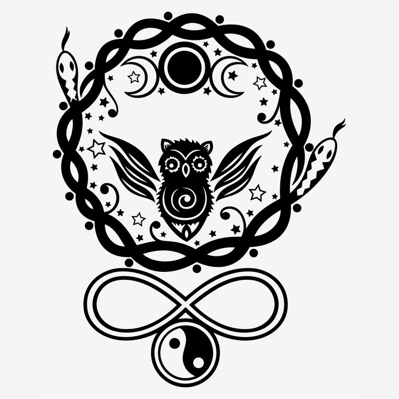 Mystical Hecate owl with symbols and moon
