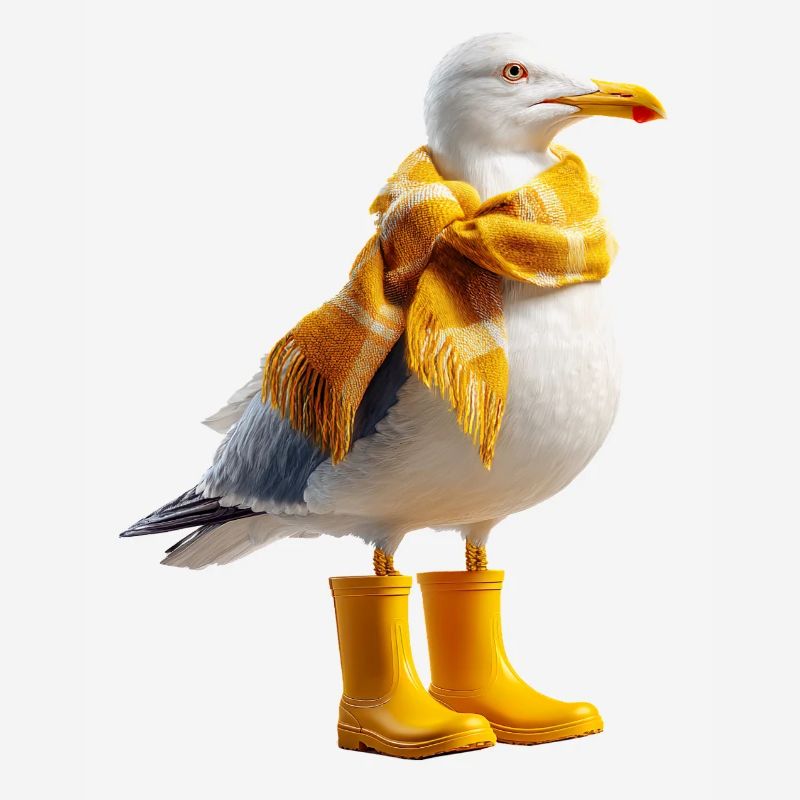 Seagull with rain accessories