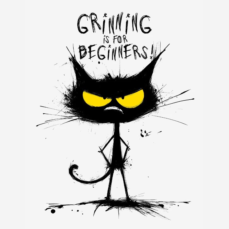 Grumpy Black Cat – Smiling Is for Beginners