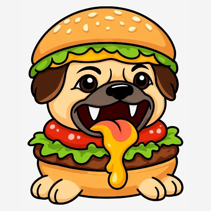 Drôle de carlin avec burger cheeseburger restauration rapide