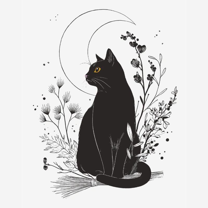 Chat noir au clair de lune