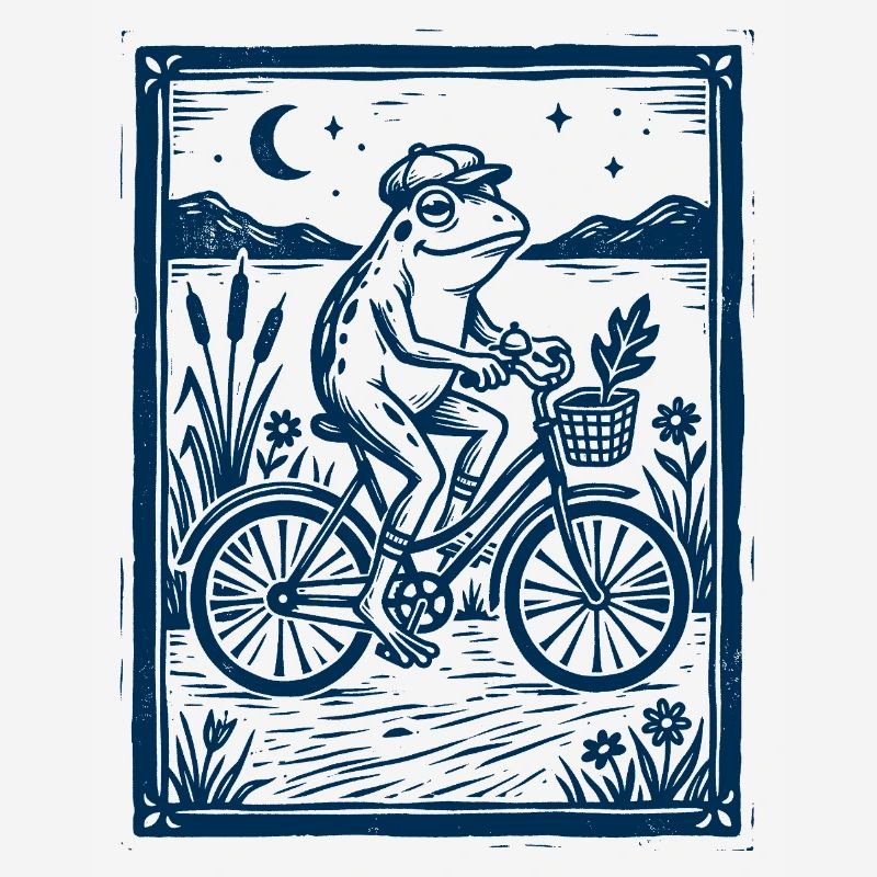 Frog on Bicycle – Woodcut Gift