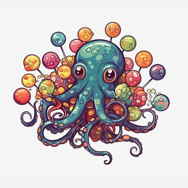 Funny Comic Octopus with Lollipops