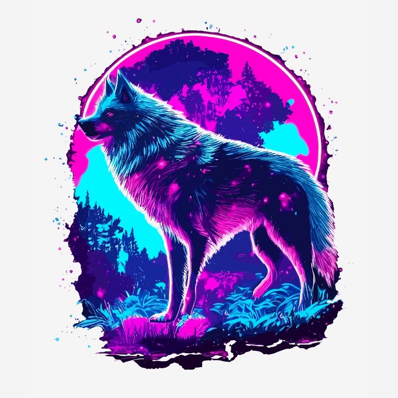 Wolfs Kunst Psychedelic Neon Synthwave