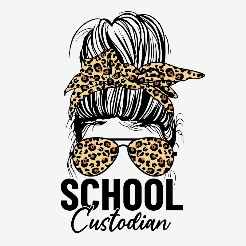 School Custodian Messy Bun Leopard Funny