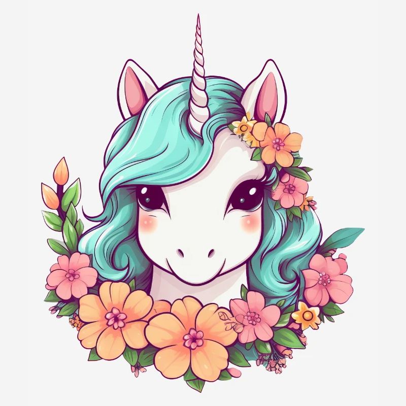 Licorne avec fleurs - Design de style élégant