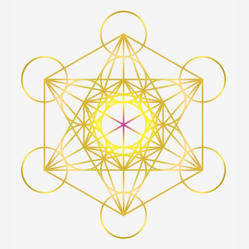 Cube de Metatron en or avec un centre rose