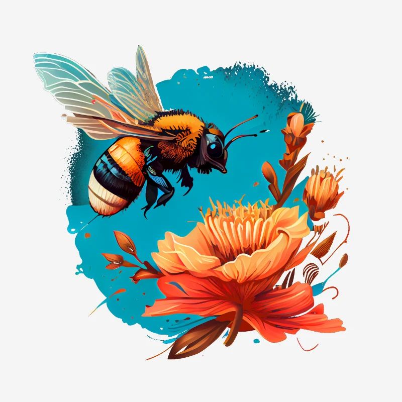 Cool Bee Motif avec Great Flower Cartoon Comic