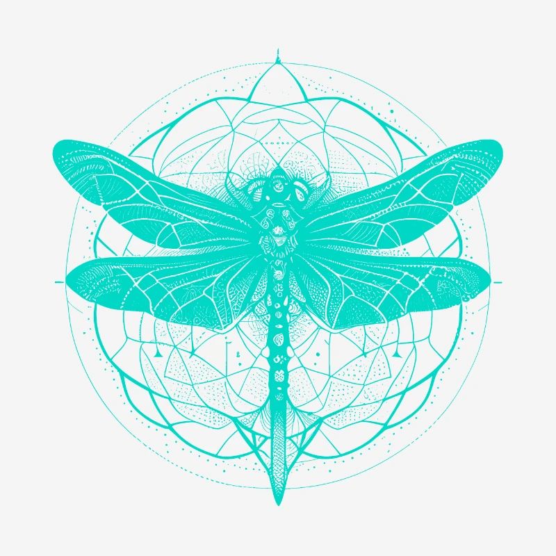 Dragonfly with ornament turquoise - Sacred Geometry