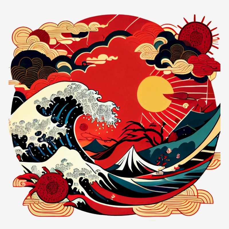 Art japonais Sea Waves with Sun - Bande dessinée