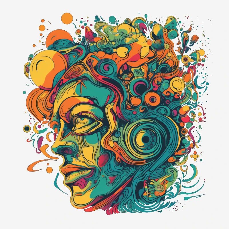 Psychedelic face in many colors