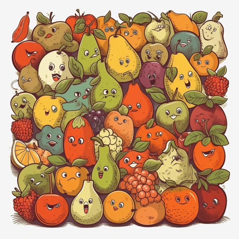 Lustige Comic Früchte, Cartoon Obst