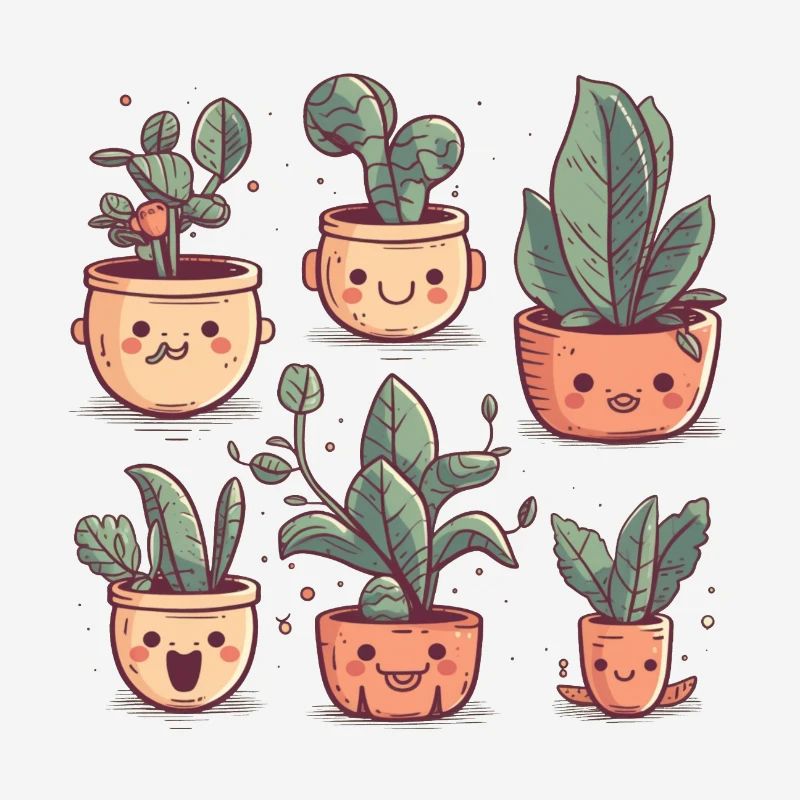 Plantes mignonnes comme comiques dans des pots en céramique