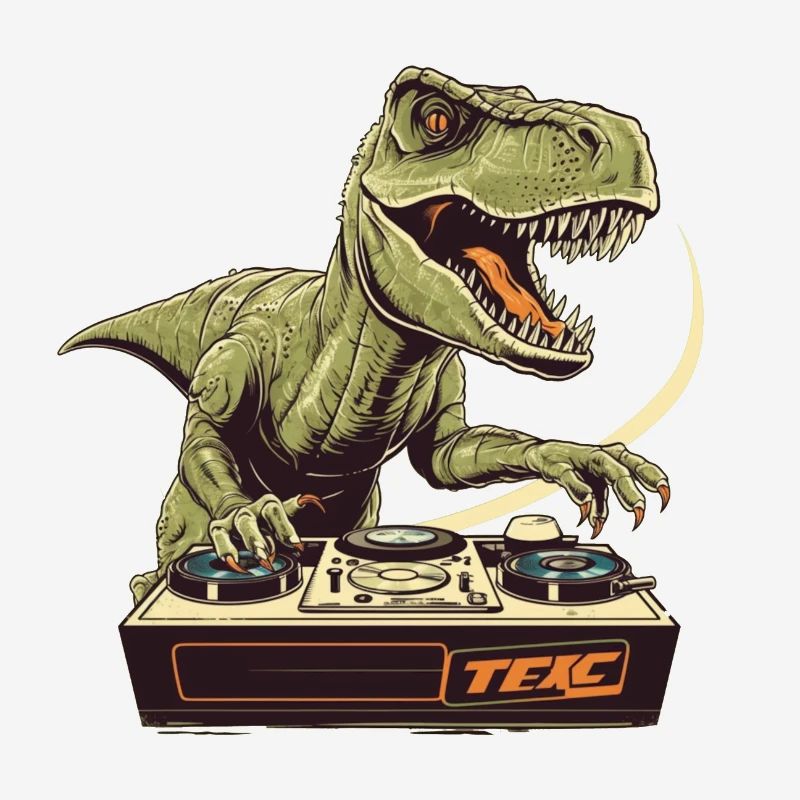 Cool T-Rex DJ with mixer and loop station