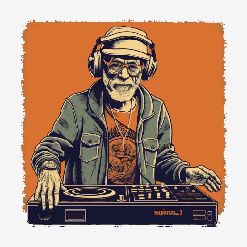 Cooler Bestager Mann als DJ Hipster mit Kappe