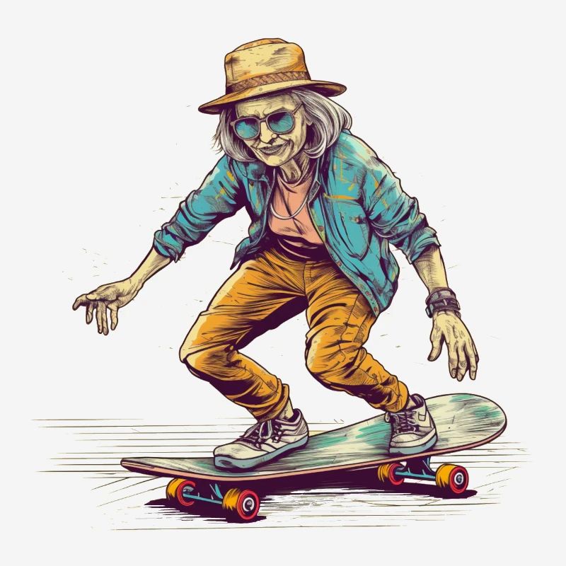 Cool bestager avec skateboard et chapeau hipster