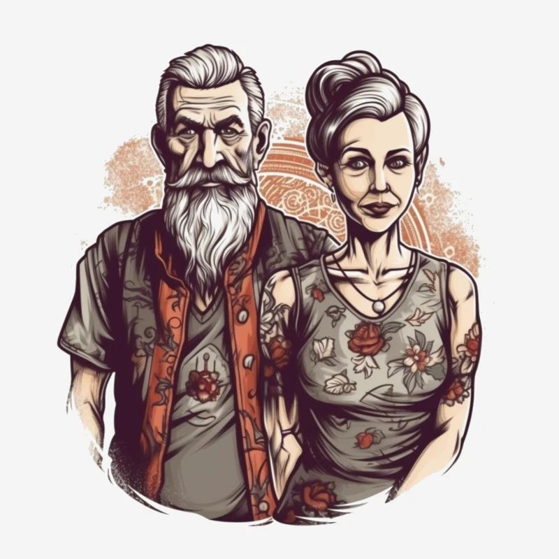 Cool bestager couple with beard and tattoos