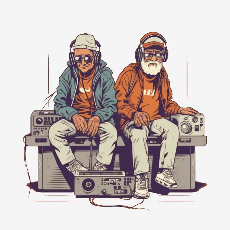 Two cool older gentlemen hanging out - hipster style