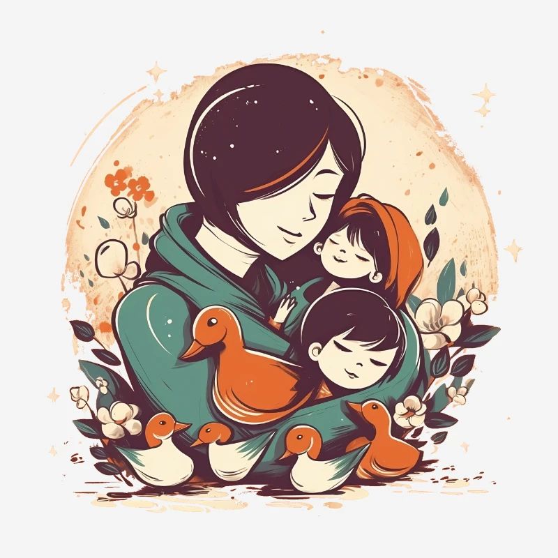 Wunderschönes Muttertagsdesign, Mama umarmt zwei