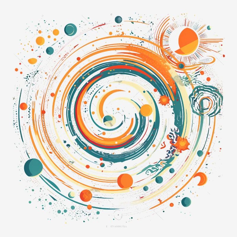 Tourbillon rétro de planète spatiale en orange et turquoise
