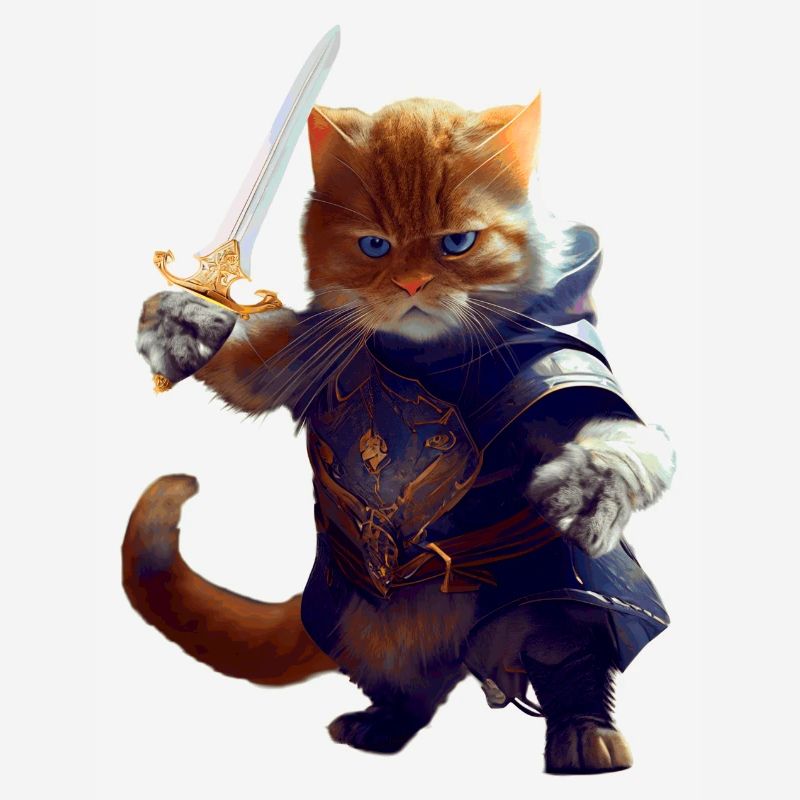 Chat en tant que chevalier avec une épée en tant que combattant courageux