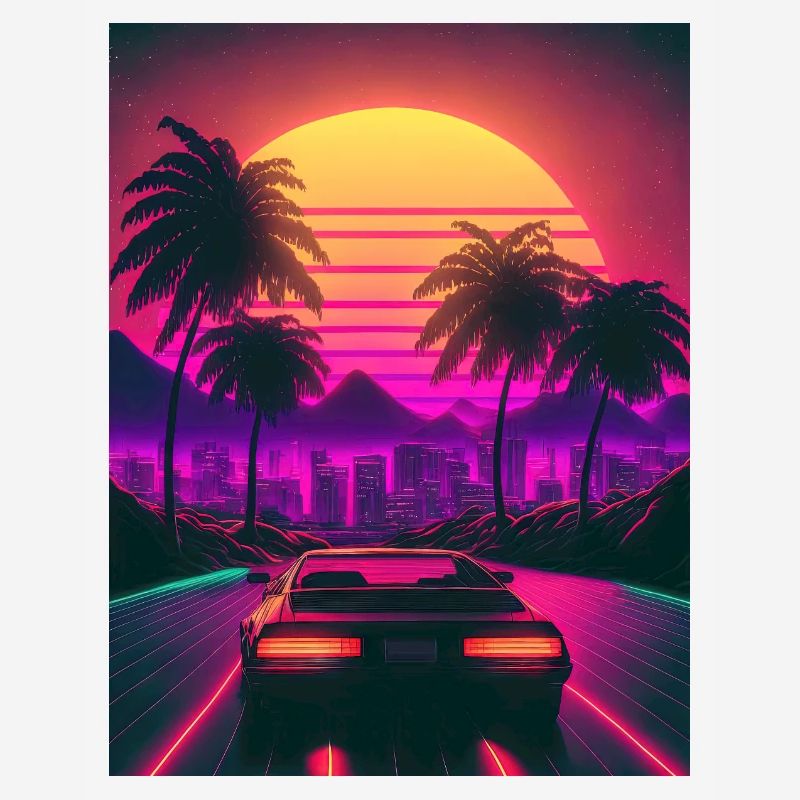 Synthesizer Synthwave Retrowave Skyline Car