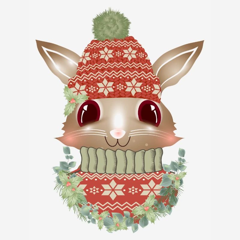 lapin brun avec pull, bonnet et couronne