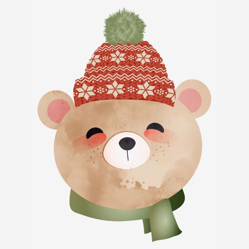 ours mignon avec bonnet à pompon et écharpe en hiver