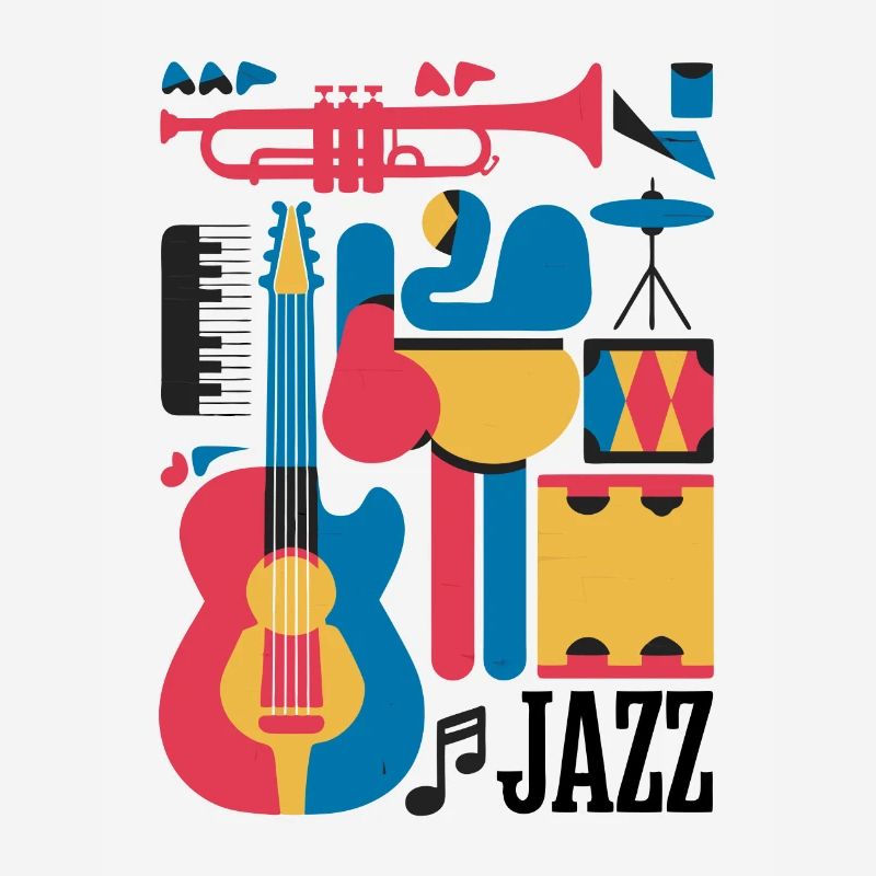 Illustration de notes de musique et d’instruments heureux