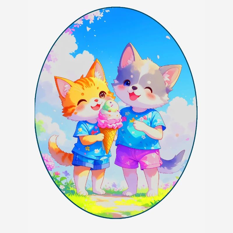 Kätzchen, Hündchen & Eiscreme (Oval)