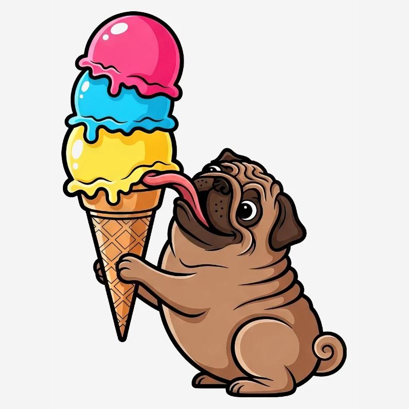 Süßer Mops mit Eis Eiskugel Sommer Cartoon