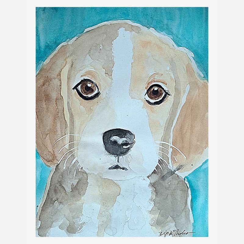 Chiot Beagle, aquarelle