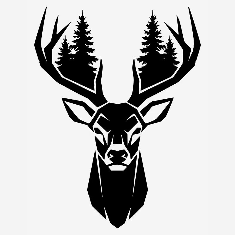 Deer Head Trees Forest Silhouette