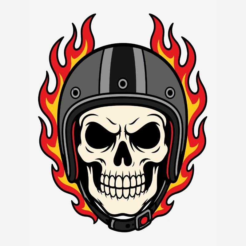 Flaming Skull with Motorcycle Helmet