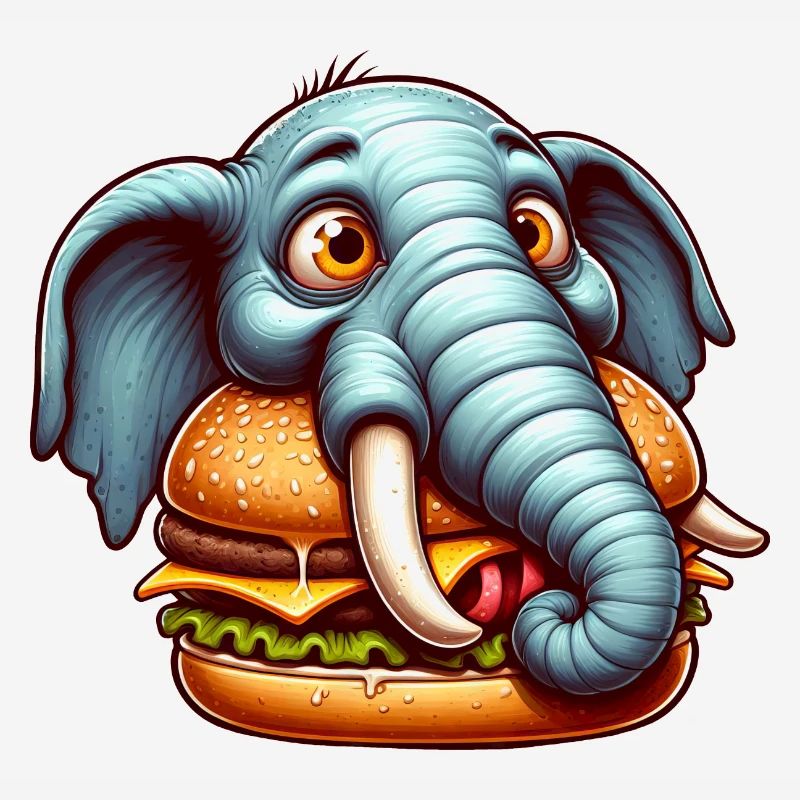 Elephant Eats Hamburger Fast Food Funny