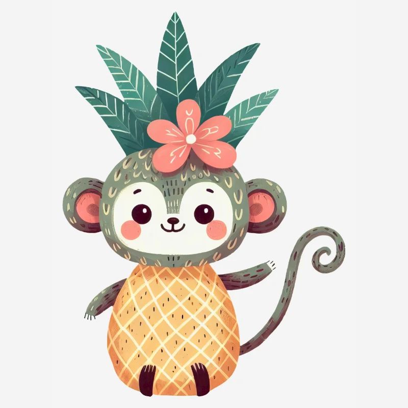 Monkey Chimpanzee Pineapple Fruity Cute Comic Art