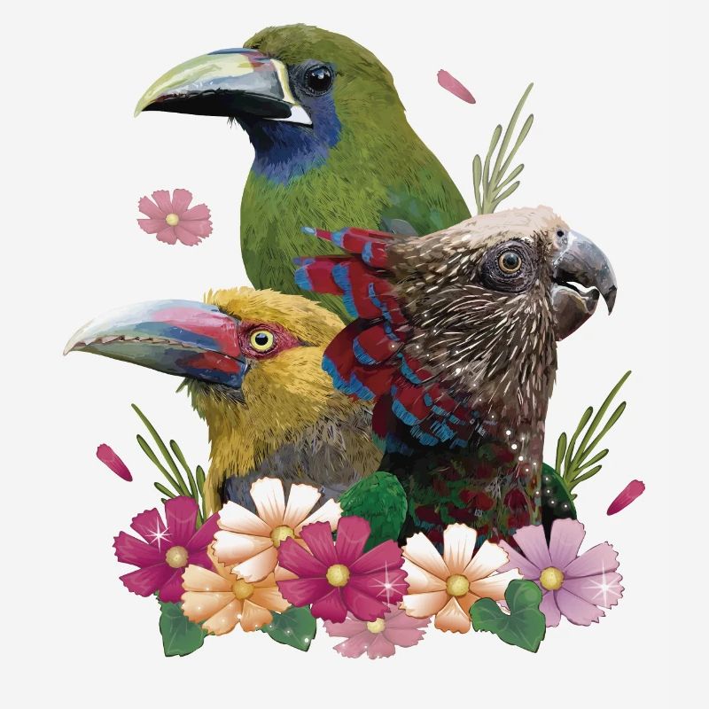 Toucans and parrot