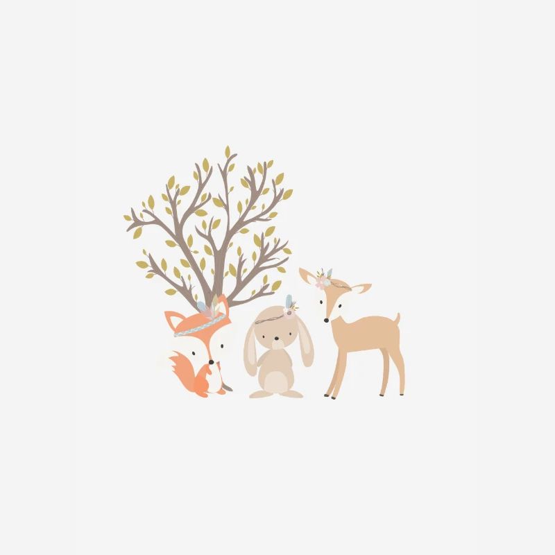 Forest animals boho with Indian fox, deer and hare
