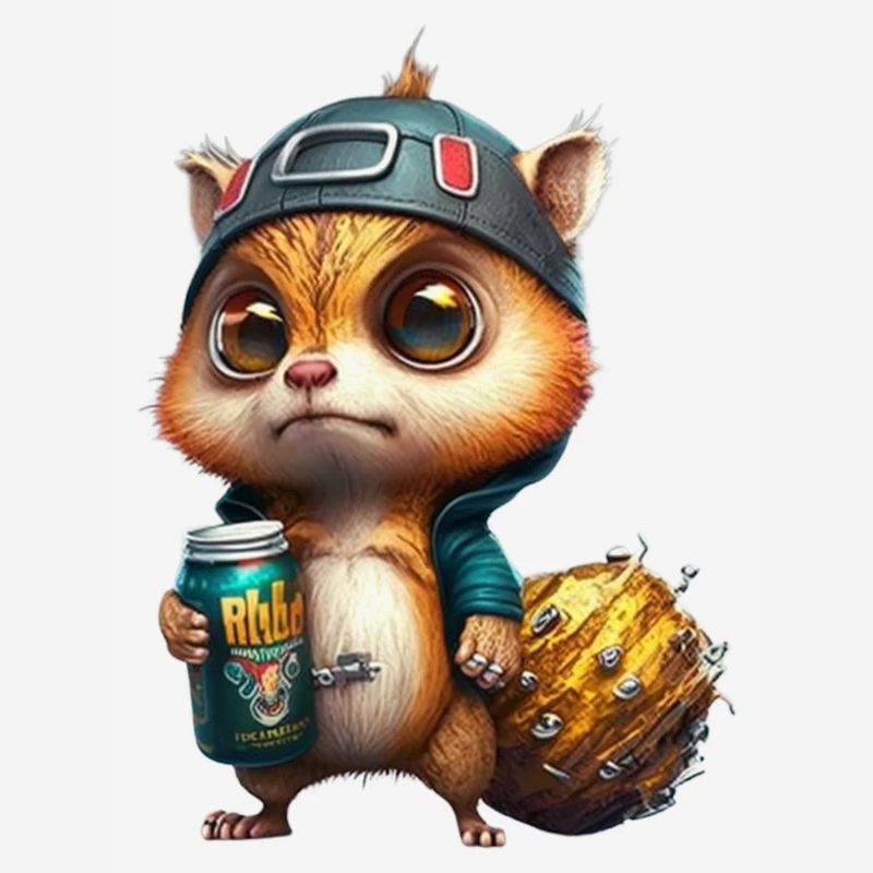 Cooles und süßes Rock Eichhörnchen mit Bier