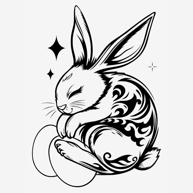 Sleeping Easter Bunny with Tribal and Eggs