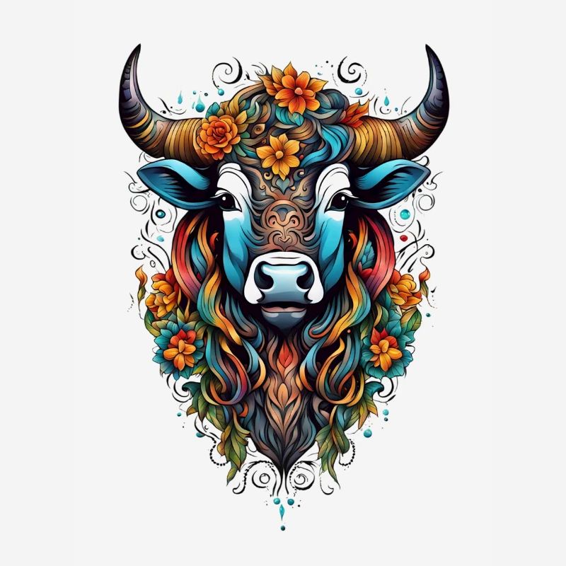 Bison couvert de fleurs dans un éclat de couleurs