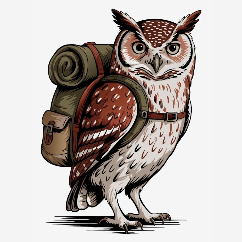 Forest owl with backpack