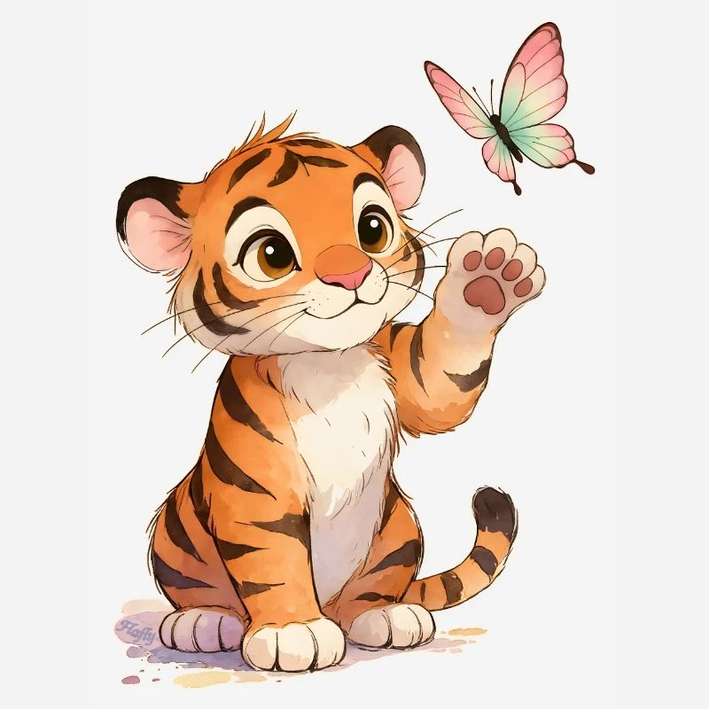 Kawaii Tiger avec papillon 🐯🦋 – Conception du tender